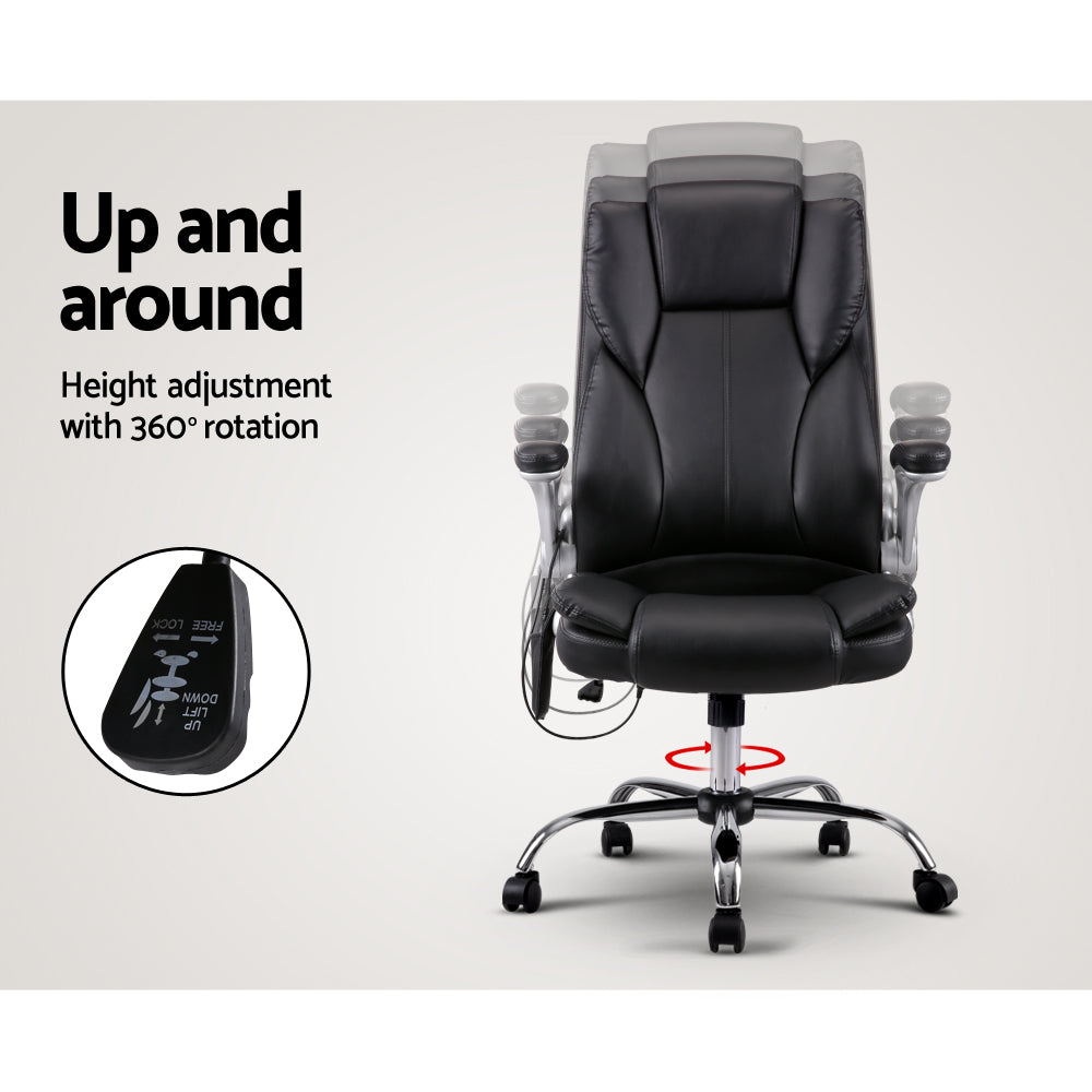 Artiss 8 Point Massage Office Chair PU Leather Black