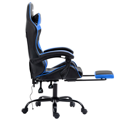 Artiss 2 Point Massage Gaming Office Chair Footrest Blue