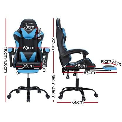 Artiss 2 Point Massage Gaming Office Chair Footrest Cyan Blue