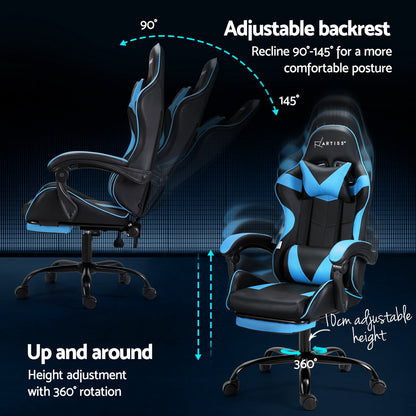 Artiss 2 Point Massage Gaming Office Chair Footrest Cyan Blue