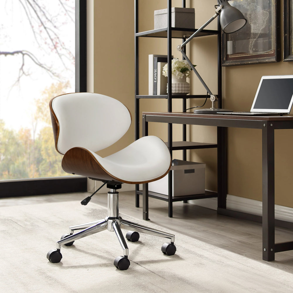 Artiss Wooden Office Chair Leather Seat White