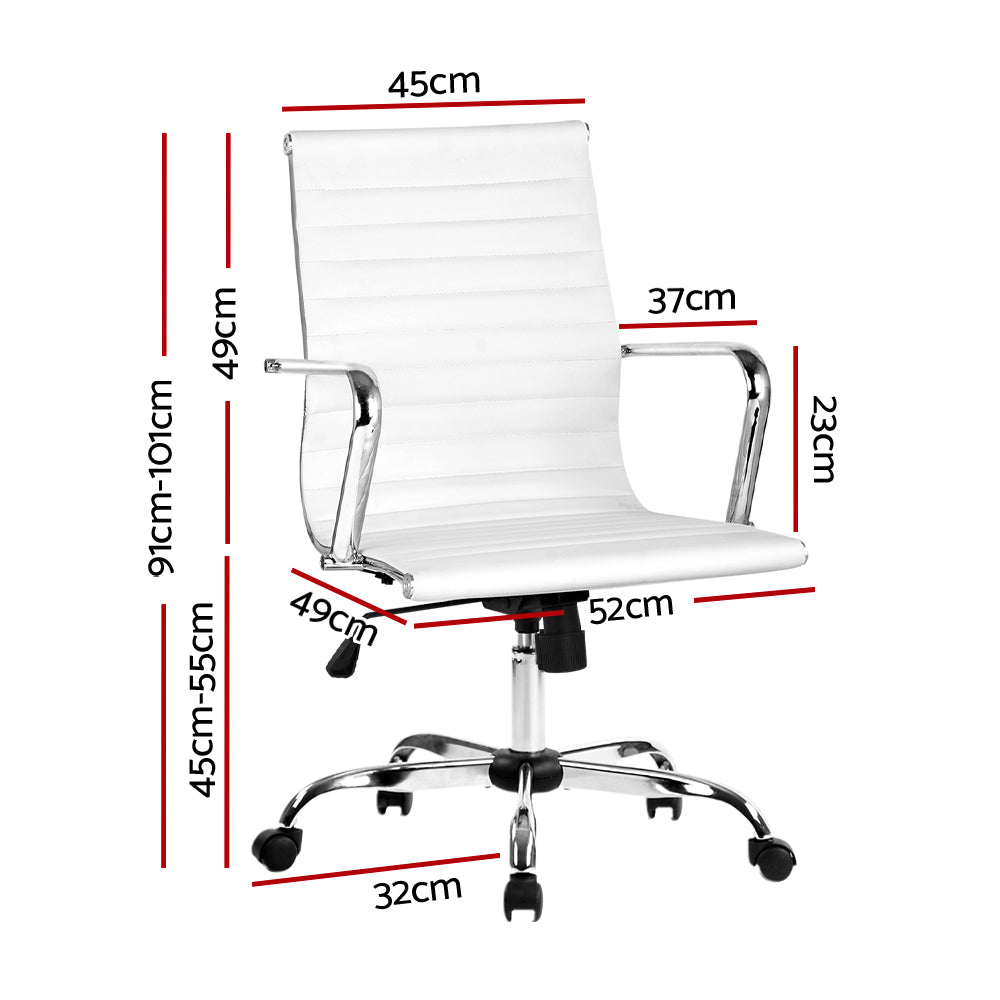 Artiss Office Chair PU Leather Mid Back White