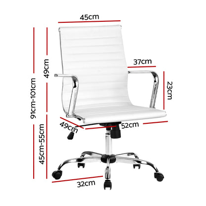 Artiss Office Chair PU Leather Mid Back White