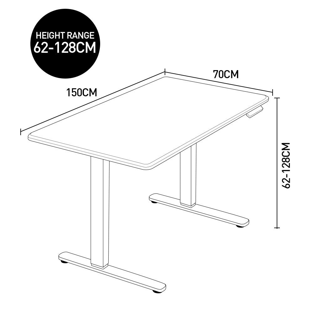 Fortia Sit To Stand Up Standing Desk, 150x70cm, 62-128cm Electric Height Adjustable, Dual Motor, 120kg Load, White Oak Style/White Frame